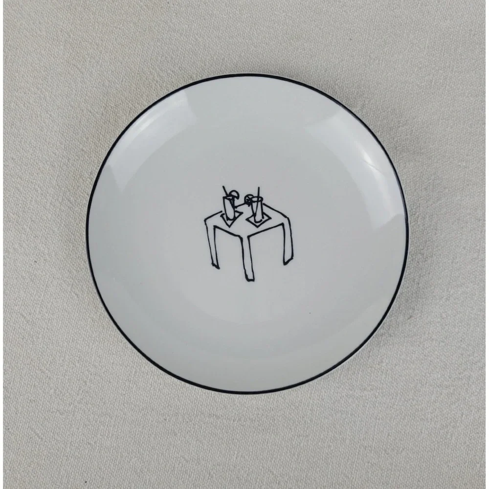 Crate & Barrel Ceramic Party Plates Appetizer Whimsical Lounge Scenes Set of‎ 6
